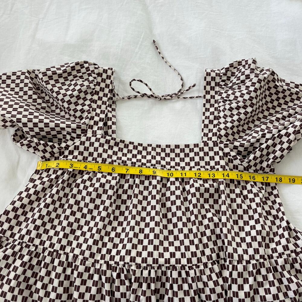 Abercrombie & Fitch Angel Sleeve Trapeze Mini Dress Brown Checkered Size Medium - Picture 7 of 14